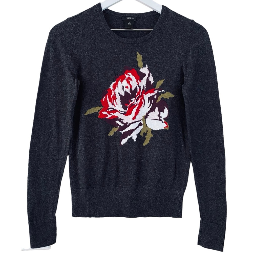 Talbots Women's Black Rose Intarsia Crewneck Sweater